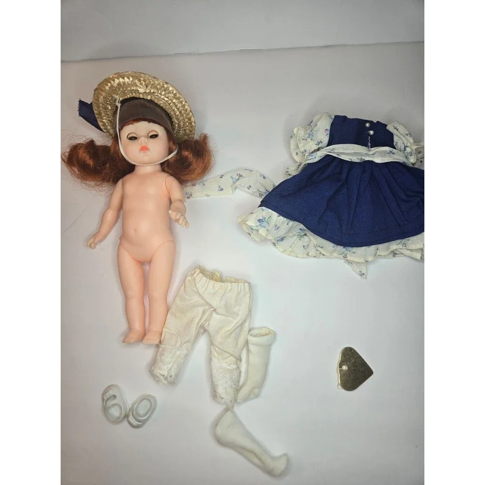 Vintage Vogue Doll 8" Ginny 1985 Doll Blue Floral Dress Straw Hat Tag - Picture 8 of 12
